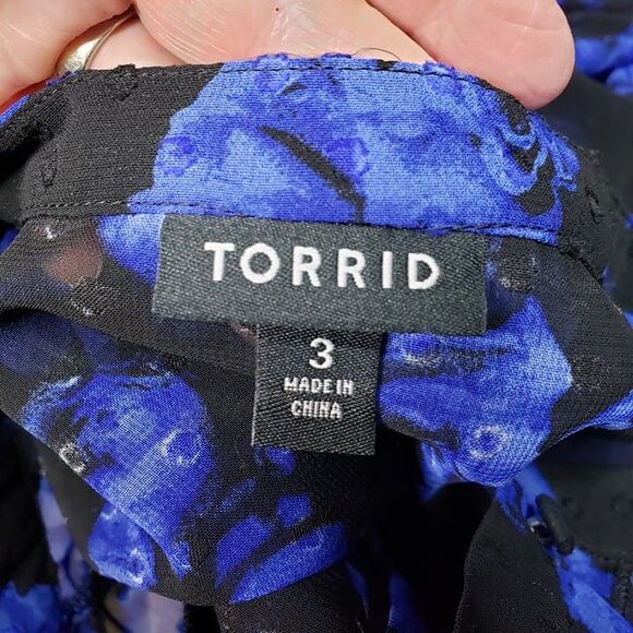 Beautiful Torrid Blue Rose Semi Sheer Peplum Top womens plus 3XL Blouse - Picture 7 of 9